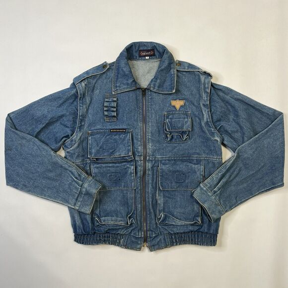 Vintage Valenti Brand Tactical Multi Pocket Hunting Fishing Denim Jacket Italy 4 - Picture 1 of 16